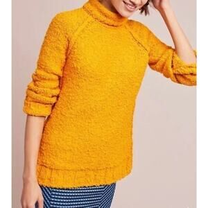 Anthropologie Moth Juliette Sweater Turtleneck Gold Textured Nubby‎ Cotton S
